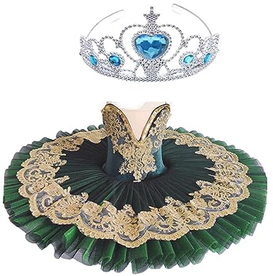 EFLALYHG Costume da Balletto Professionale per Ragazze Ballerina Tutu di Balletto per Ragazza Princess Pancake Tutu Dance Ballet Competition Dress,Verde,160