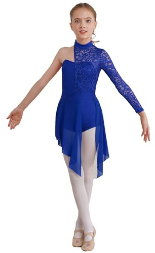 Runhomal Mädchen Spitze Tanzkleider Lyrical Ballettkleid Ballettkleidung Einteiler Turnanzug Gymnastik Jumpsuit Trikot Body mit Tutu Rock Tanzkleidung