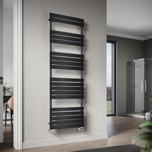 ELEGANT 1800 x 600mm Black Flat Panel Bathroom Heated Towel Rail | Ladder Radiator Central Heating Towel Radiator with High Heat Output