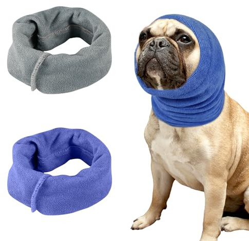 2stk Hunde Ohrenschutz, Keine Klappen-Ohrenwickel für Hunde Geräuschunterdrückende Ohrenschützer Kopf- und Ohrenschutz Ohrenabdeckung Hund für Hundekatzenhals und Ohrenwärmer (Grau & Blau, M)