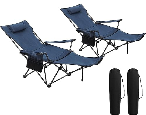 QWPYDXN Gartenstuhl Packung mit 2 Campingstühlen, kompakter und Leichter Klappstuhl mit Kopfstütze und Tragetasche, Strandstuhl zum Sitzen und Liegen Angelstuhl