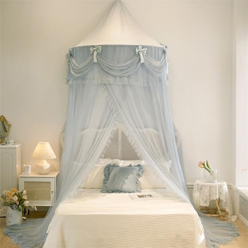 Koomuao Cieli da letto per bambini, principessa letto a baldacchino, zanzariera, decorazione a cupola Premium a rete, tende sospese di protezione contro gli insetti per adulti, neonati (blu)