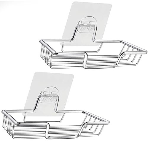 Jaboneras,2PCS Jabonera de Acero Inoxidable,Jabonera de Ducha Sin Taladrar,Autoadhesivo Accesorios de Baño Montados en la Pared,Soporte de Esponja de Cocina de Soporte de Pared