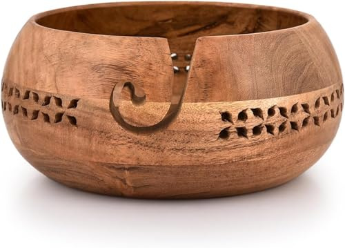 Kimona Yarn Storage Wooden Yarn Bowl Knitting Bowl Large Crochet Yarn Holder Gifts for Women (20.32cm x 20.32cm x 10.16cm)