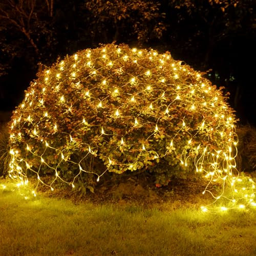 WoskjXas Lichternetz Außen Netz, 96LEDs 1.5 * 1.5M Dekoration Beleuchtung, 8 Modi Weihnachts Dekoration Lichternetz, Wasserdicht Lichternetz Lichterketten für Garten Courtyard Balcony Pathway
