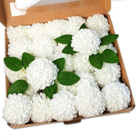 Marooma Lot de 25 Bouquets D'hortensias Artificiels en Latex au Toucher Réaliste, Grandes Fleurs D'hortensia Réalistes, Fleurs Artificielles, Fleurs Sèches, Fausses Tiges D'hortensia,(25pcs-Blanc)