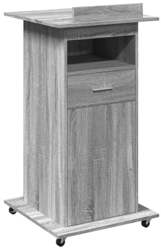 vidaXL Talarstol med hjul&låda grå sonoma 55x55x107 cm konstruerat trä, talar stol, podium, ståbord, plattform, predikstol, talarstol, kyrkopredikstol