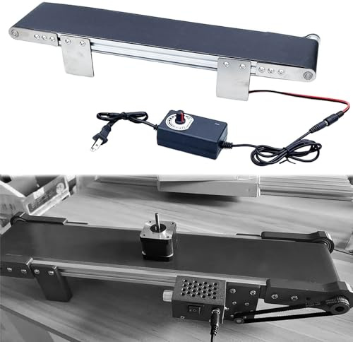 Rusopobe 10x50cm Nero Nastro Trasportatore, Mini Trasportatore Elettrico Tecnologia Produzione Elevatore Modello Dispositivo sperimentale di attrito, velocità Regolabile, 0-116RPM