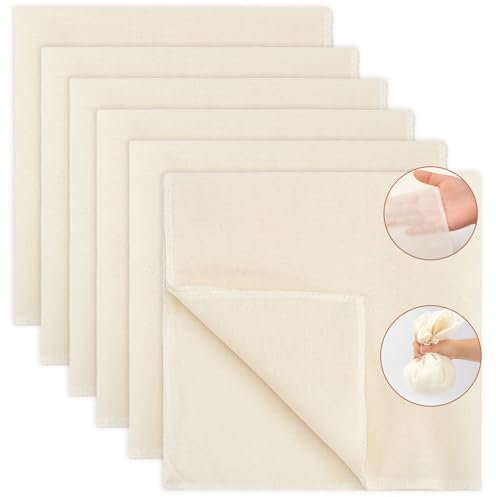 Dzpuhuojz 6 Stück Passiertuch, 50x50cm Käsetuch, Grade 100 Waschbares Abseihtuch Mulltuch, 100% Baumwolle Cheesecloth Filtertuch Wiederverwendbar von Mandelmilch Saft Käse Nussmilch Suppe Joghurt