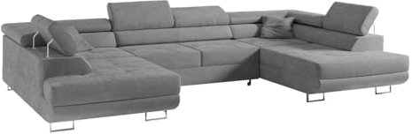 COMFORTINO FURNITURE Ecksofa mit Schlaffunktion Big PASTI U-Form, Sofa Couch mit Bettkasten, 3-Sitzer Eckcouch, Schlafsofa für Wohnzimmer, Big Sofa Couch mit Schlaffunktion (Grau)