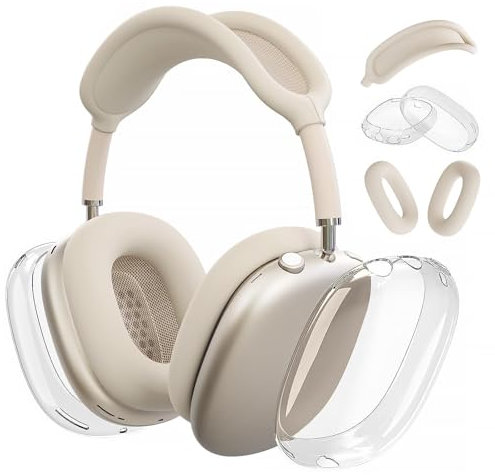 Woyinger AirPods Max Silicone Case (2024/2020), Clear Soft TPU Cover, Earmuffs, Headband Cover for AirPods Max(USB-C/Lightning), Transparent Accessories for Apple