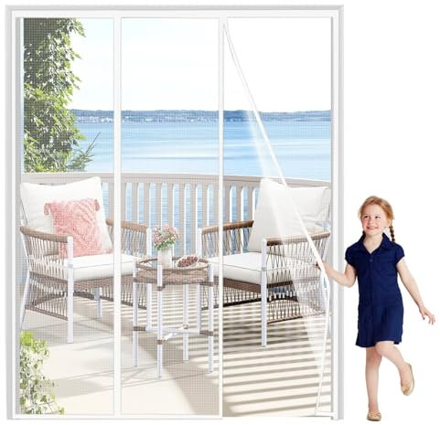 Magnet Fliegengitter Doppel Tür 140x220cm Weiß Magnetvorhang Doppeltür Nicht Kürzbar für Schiebetür, Kellertür und Terrassentür