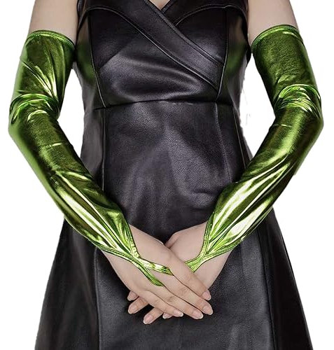 Blausky Damen Handschuhe, Metallic Green, Größe 50, Kunstleder, Hakenfinger, Party, Frauen, Erwachsene Frauen, 1920er Opera Party, Länge ca.50 cm