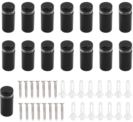 HUAZIZ 15 Pezzi 12×25 mm Vite Pubblicitaria in Acciaio Inox, Vite Pubblicità Distanziatori Di Vetro, Chiodo Pubblicitario in Vetro, Viti per Fissaggi Pubblicitari, con Viti, Nero