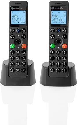 Motorola Voice - DOT202 Twin Pack, Telefono Cordless Digitale, Altoparlante Vivavoce, Blocco Chiamate, 100 Contatti con Nome e Rubrica, Nero
