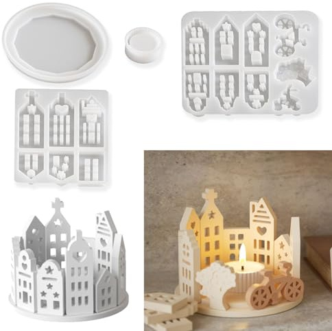 Stampi In Silicone Per Colata Case，17 Forme Di Stampi，Stampi In Silicone Per Candele, Stampi In Silicone Per Case, Stampi Per Case In Gesso, Candele, Argilla, Stampi Per Candelieri Pasquali