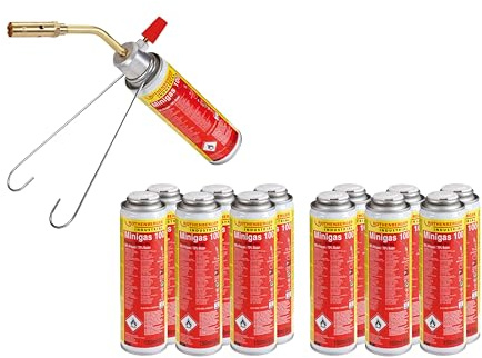 ROTHENBERGER Industrial Lötbrenner inkl. 13x Mini Gaskartusche 150 ml / 85 g | Gasbrenner | Schweißbrenner | Arbeitstemperatur 650°C | 7/16“ EU