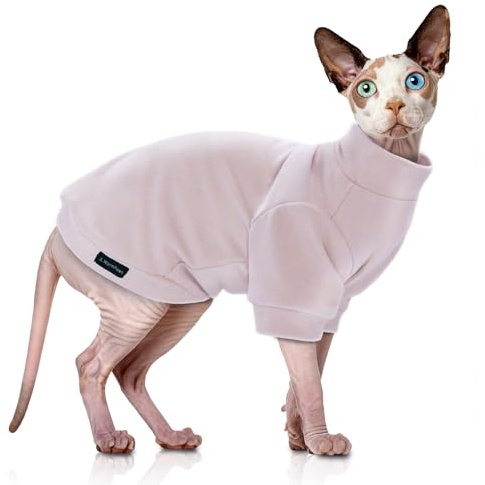 Sphynx Katttröja hårlös kattkläder tröja skjorta mjuk varm långärmad pullover husdjurskläder pyjamas hundduk för små hundar overall husdjurströjor (rosa, Large)