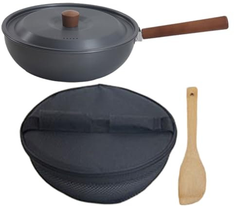 ibasenice Poêle à Frire Portable Po pour Camping Pique- Casserole Antiadhésive avec Poignée Bois Amovible pour Cuisson Œufs Steaks