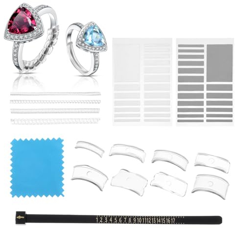 Tyqour Lot de 16 réducteurs de bagues invisibles - Ajusteurs de taille de bague pour bagues lâches - Ajusteur de taille de bague invisible - Différentes tailles - Compatible avec toutes les bagues