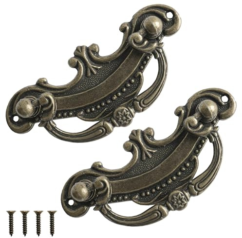 HOUSEHOOK Schubladengriffe aus antikem Messing, barockes Design, Oberflächenmontage, Vintage-Schrankbeschläge für Kommode, Kleiderschrank, Möbelrestaurierung, 8 Stück