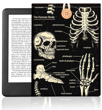 Skelett EBook Reader Tasche Für 6 E Reader, Human Skelett E Reader Hülle Knopfverschluss wasserdichte Beidseitig Bedruckte E Book Hülle Memory Stoff Mit Totenkopfmotiv Zum Schutz des Bildschirms