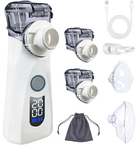 Mit 2 Medizinbechern inhalator,Aufladbarer Tragbares inhaliergeräte für Erwachsene & Kinder Atemwegsbeschwerden,intuitiver LED-Bedienung und Timer-Funktion Effiziente Aerosol-Therapie