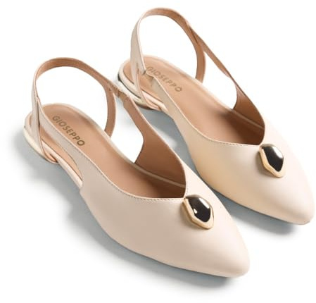 Gioseppo MUHURU - Mules de Piel con Detalle de Joya para Mujer, Punta Redondeada, Tacón Metalizado, Suela Flexible de TPR, Planta Acolchada, Color Off-White, Talla 37