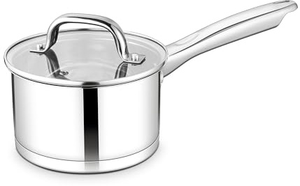 Onader 18cm Stielkasserolle, 3-Lagiger Boden Edelstahl mit Glasdeckel, 2,8L | Unbeschichtet Kasserolle Milchtopf Kochtopf Induktion für alle Herdarten, Gesund & Spülmaschinenfest, Ungiftig & Schwerlast