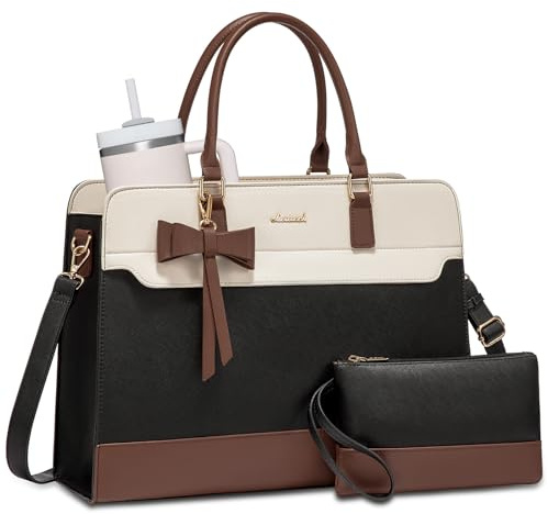 LOVEVOOK Laptop Handbags for Women, 17.3 Inch Ladies Work Bags Large Tote Bags with Compartments, PU Leather Womens Handbag Shoulder Bag for Office School Teacher Shopping Business