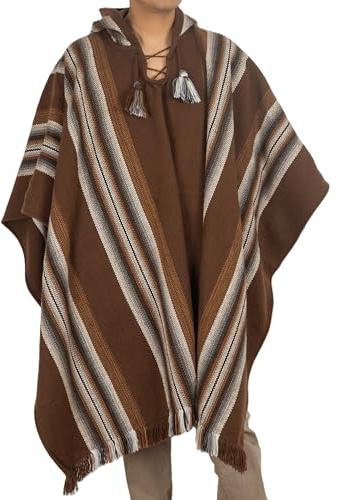 DILUKA Poncho da uomo in alpaca, marrone – Poncho in lana peruviana realizzato a mano, design Anden-Inca, morbido e traspirante, realizzato artigianalmente in Cusco, taglia unica