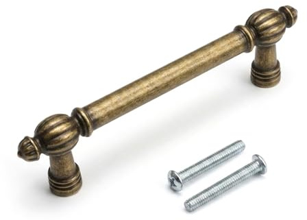 Rayakt Antik Messing Schrankgriffe, 96mm Lochabstand Vintage Möbelgriffe aus Zinklegierung für Küchenschränke, Badschränke, Kommode & Schubladen, 1 Stück
