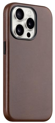 maogoam Echt Leder Hülle für iPhone 13 Pro, Kompatibel mit MagSafe, Eleganter Stil, Dunkelbraun, Vollnarbenleder, Handyhülle