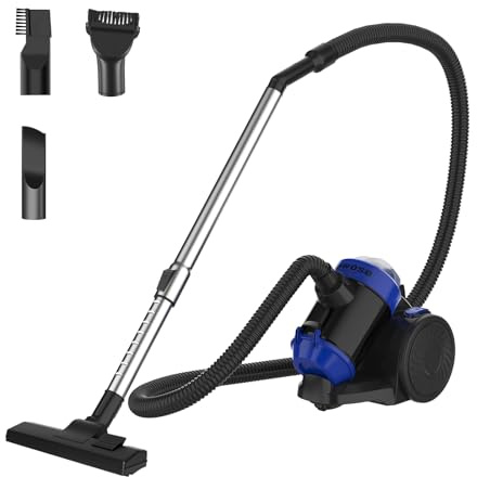 DayPlus Aspirateur traîneau sans sac, moteur 1200 W, sans sac, pour sols durs, tapis, compact et léger, grand bac à poussière de 1,5 l, filtre HEPA