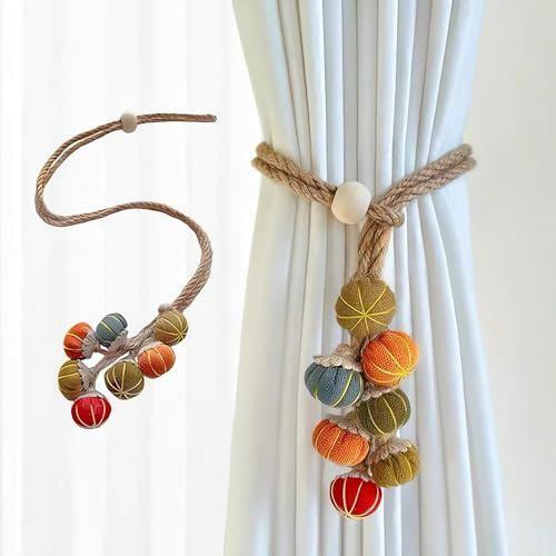 Syiyunran Decoracion Hogar Decoración Alzapaños Cortinas Cogecortinas - 2 Piezas, Tejidas a Mano en Estilo Bohemio, Cuerda Algodón con Soportes, para Rieles Cortinas, Dormitorios, Oficinas y Salones
