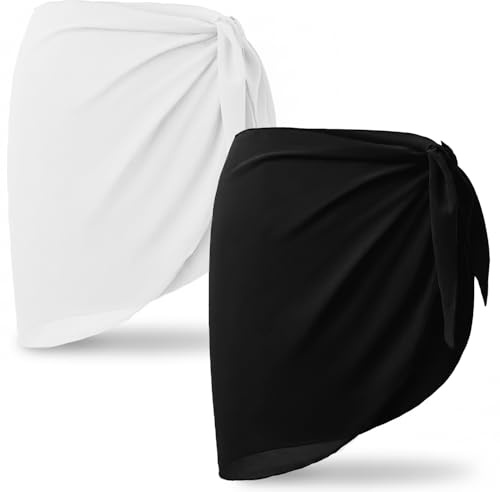 TIHNY 2-pack sarong i chiffong för damer, skir strandkjol, lätt bikini cover-up för strand, pool och semester, vit & svart
