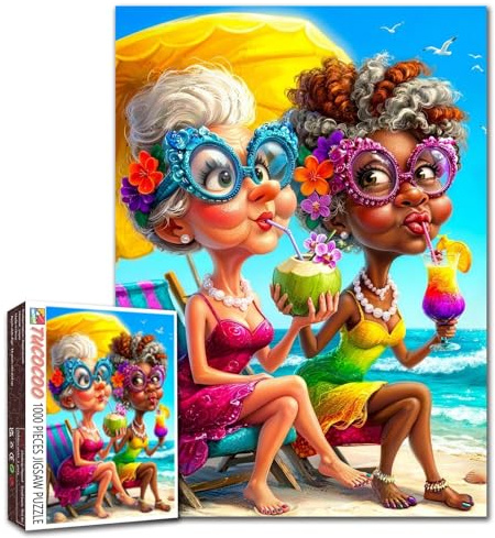 Funny Ladies 1000 Piece Puzzle for Adults Old Women Beach Vacation Jigsaw Puzzle Large 19.7 x 27.6 Inches Grandma Friends Colorful Art Puzzles Fun Challenge Family Game Gift for Seniors Home Decor