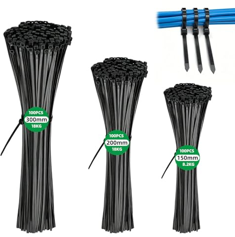 300 pcs Serre câbles électriques 150/200/300mm Serre Câble en Nylon Robuste | Collier de Serrage Autobloquant Serflex Noir Resistant à La Traction De 18kg pour Gestion des Câbles,Jardinage et Atelier