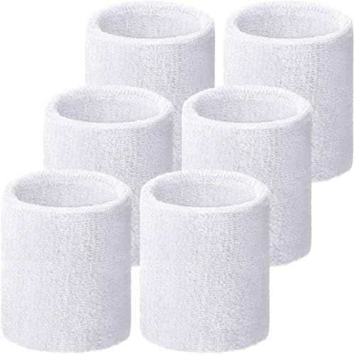 Willbond Lot de 6 Bracelets de Sudation de Sport absorbants pour compétitions, pour Basket-Ball, Tennis, Football, Course à Pied, Travail (Blanc)