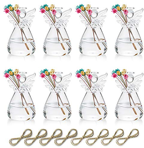 Sziqiqi Glass Guardian Angel Vases Tiny Bud Vases Bulk for Hanging Vases for Buds Cuttings Hydroponic Plant Containers Room Ornaments Bautizo Decorations 3.5inch/8Pcs