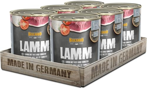 BELCANDO Super Premium Dose [6x800g Lamm mit Reis & Tomate] | Nassfutter für Hunde | Feuchtfutter Dose | Alleinfutter für Hunde Aller Rassen