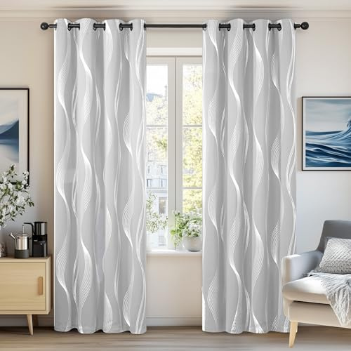 Deconovo Tende Oscuranti Cameretta Bambini Termiche Isolanti per Interni con Occhielli 140x240cm Grigio Perla 2 Pannelli