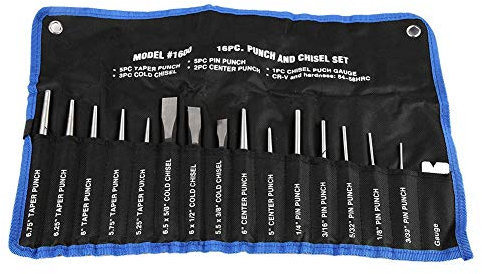 Pin Punch Chisel Gauge Steel Set Precision Drill Bits Repair Tools Machine Taper Centre Kit 16-Piece Set Mechanic Steel for Breaking or Drilling Wall, Concrete, Stones