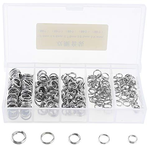 OriGlam 250pcs Mehrere Größen Runde Edelstahl Angelspaltringe, Metall Solid Circle Köderverbinder, Angelringe, Angelspaltringe zum Jiggen Angelhaken