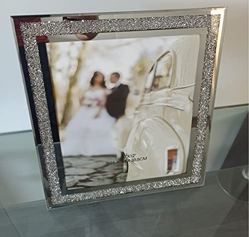 CAPRISTAR Crushed Crystals Photo Frame Silver Mirrored Crushed Jewel Crystal Diamante Picture Frame (10X12 inch)