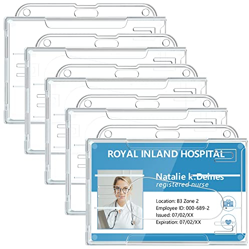 Teskyer 5 Stück Ausweishülle, ID Ausweishalter, Kartenhülle, Transparent, Starr, Hartplastik, für Büro, Bus, Horizontal