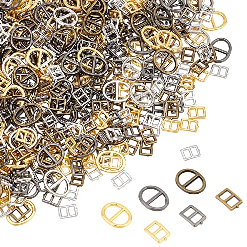 nbeads 240 Stück Mini Schnalle Zum Nähen, Miniatur Schnallen Einsteller Schiebeschnallen 4 Farben Tri-Glide Slides Buckle Oval Rectangle Mini Alloy Schnallen Für Mini Kleidung Schuhe Taschen Gürtel