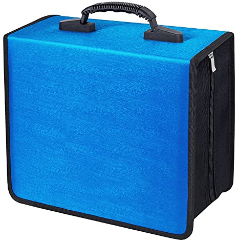 Siveit CD/DVD Case Binder, 400 Capacity CD/DVD Disc Case Booklet Album Box (Black Binder, Blue)