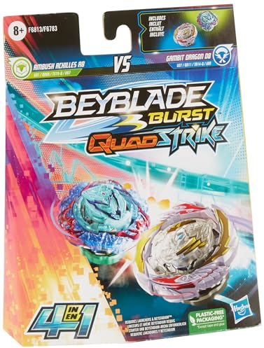 Beyblade Burst QuadStrike Gambit Dragon D8 und Ambush Achilles A8 Kreisel Doppelpack, Battle Kreisel Spielzeug