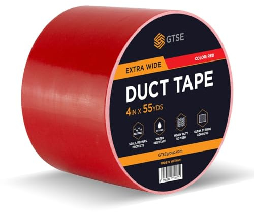 GTSE - Ruban Adhésif Toilé Duct Tape 100 mm x 50 m Rouge Lot de 1 rouleau | Résistant et imperméable - pour réparer, fixer, assembler, renforcer et étanchéifier - usage intérieur et extérieur